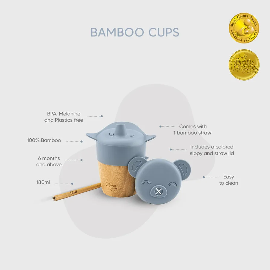 Citron Bamboo Cup with 2 Lids and Straw - Dusty Blue