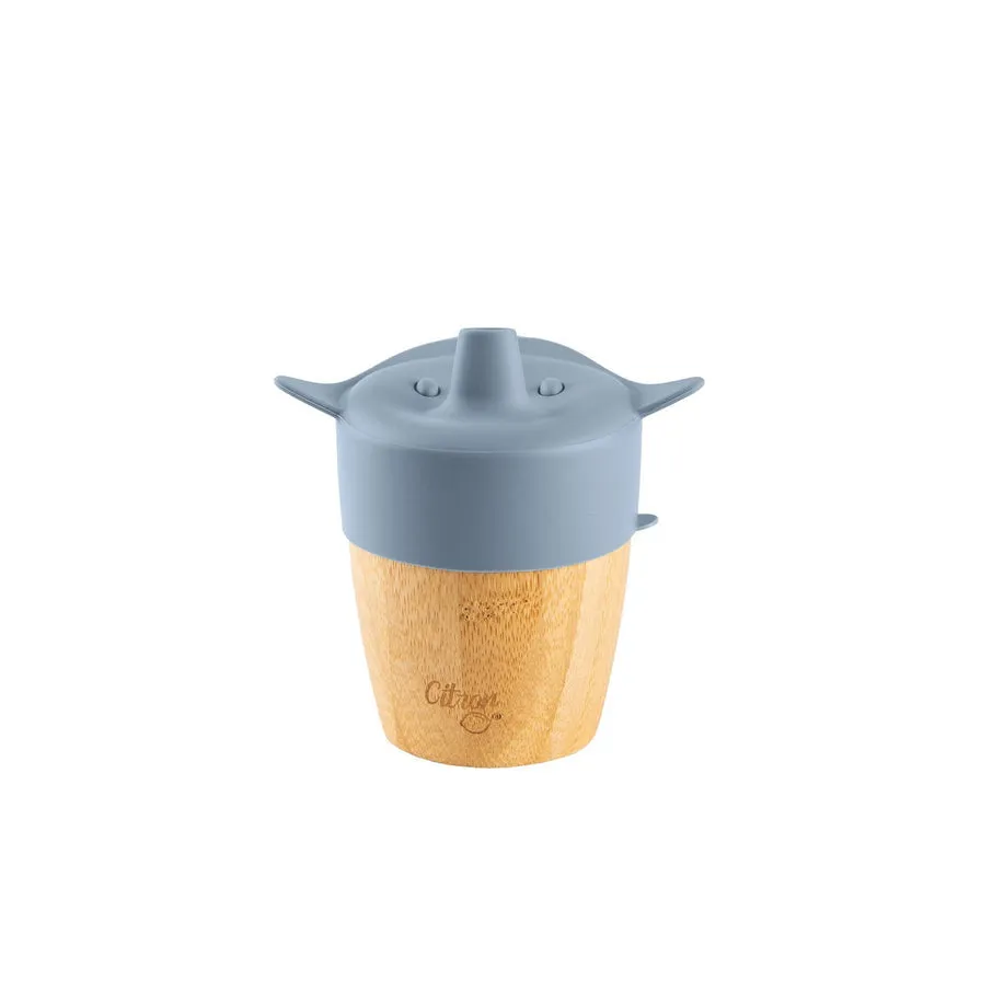Citron Bamboo Cup with 2 Lids and Straw - Dusty Blue