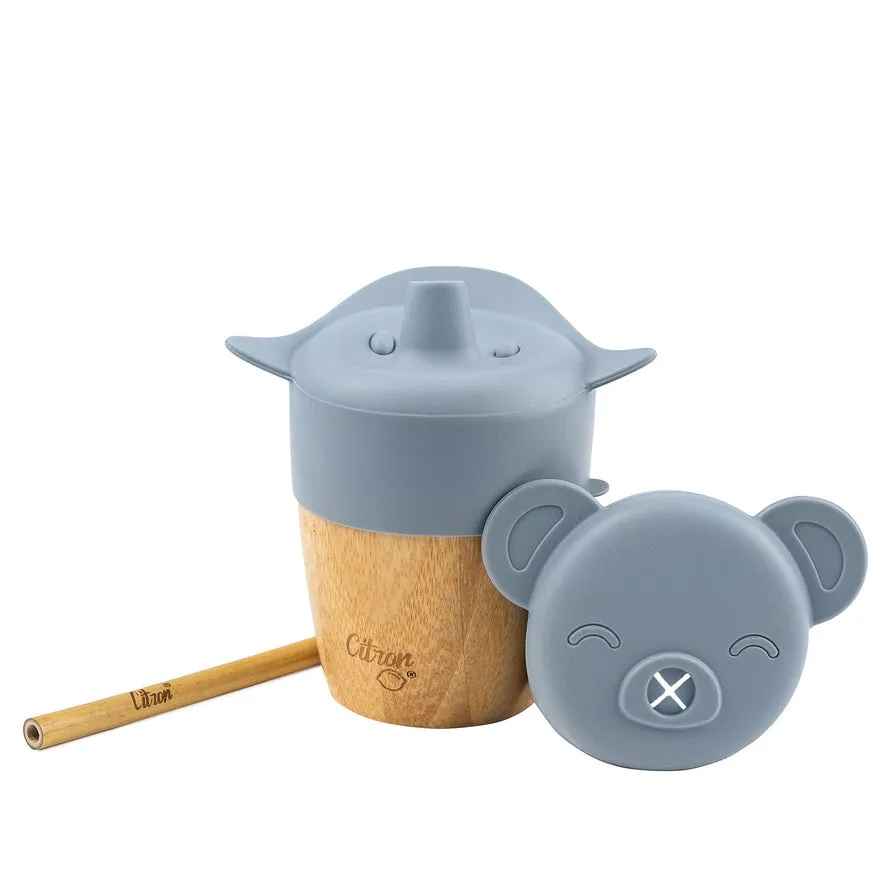 Citron Bamboo Cup with 2 Lids and Straw - Dusty Blue