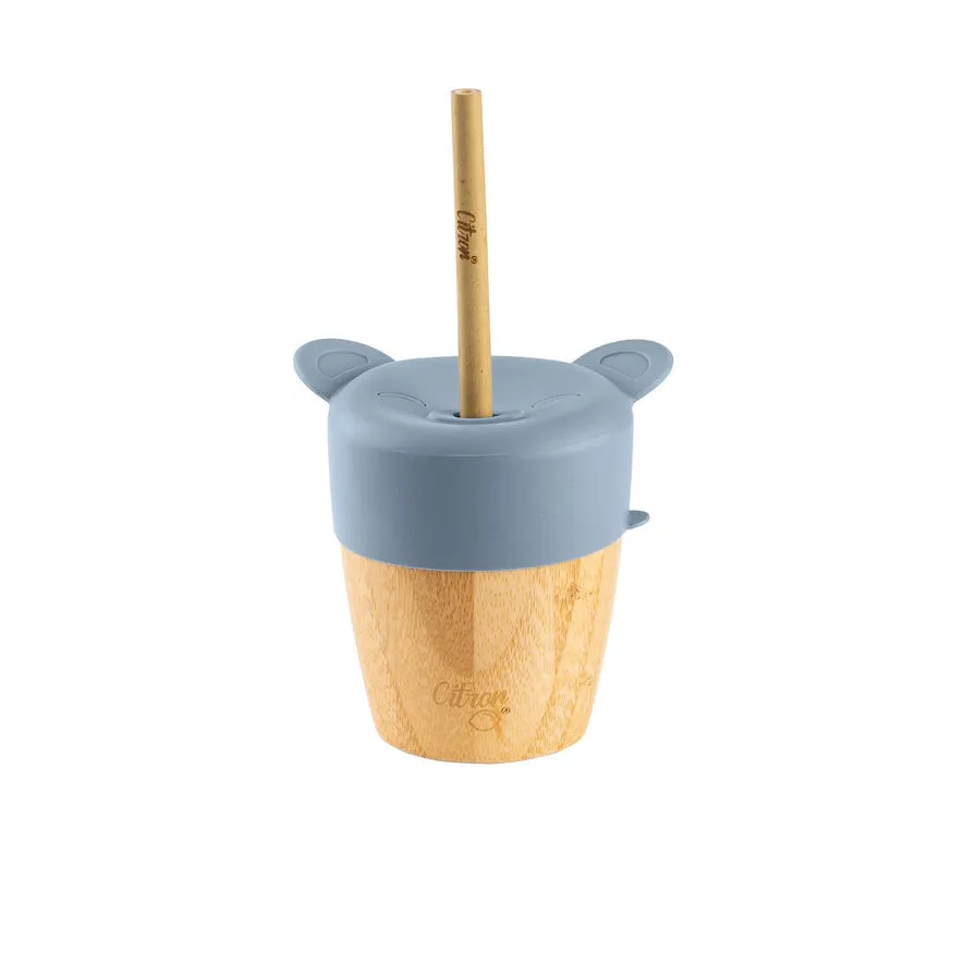 Citron Bamboo Cup with 2 Lids and Straw - Dusty Blue