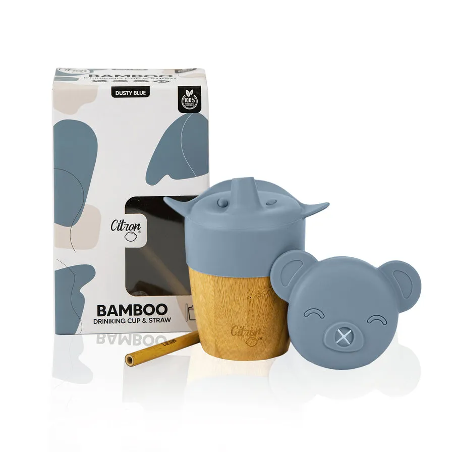 Citron Bamboo Cup with 2 Lids and Straw - Dusty Blue