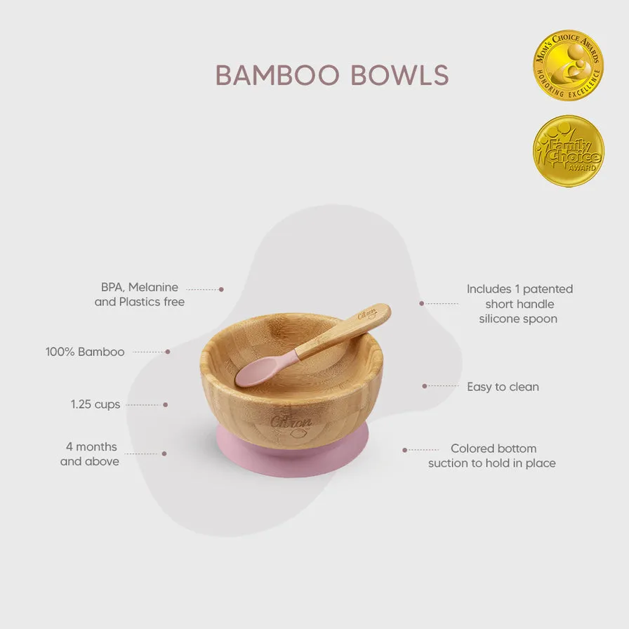 Citron Bamboo Suction Bowl with Spoon - Blush Pink