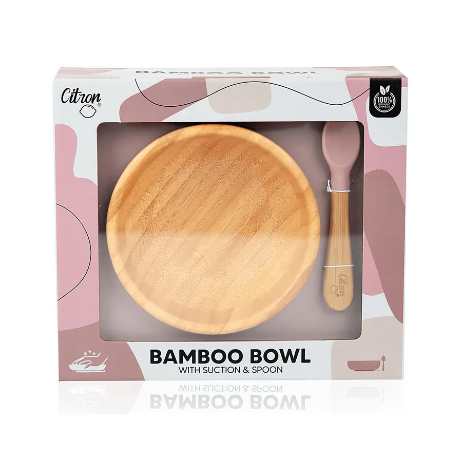 Citron Bamboo Suction Bowl with Spoon - Blush Pink