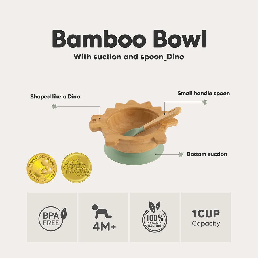 Citron Bamboo Suction Bowl with Spoon - Dino