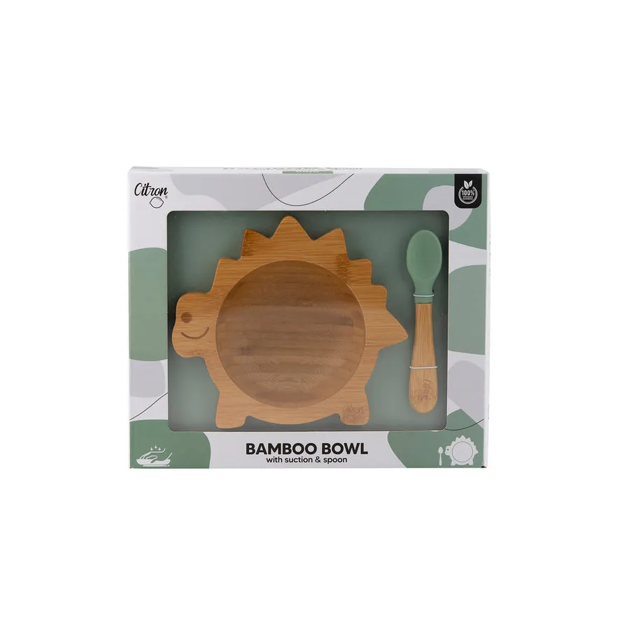 Citron Bamboo Suction Bowl with Spoon - Dino