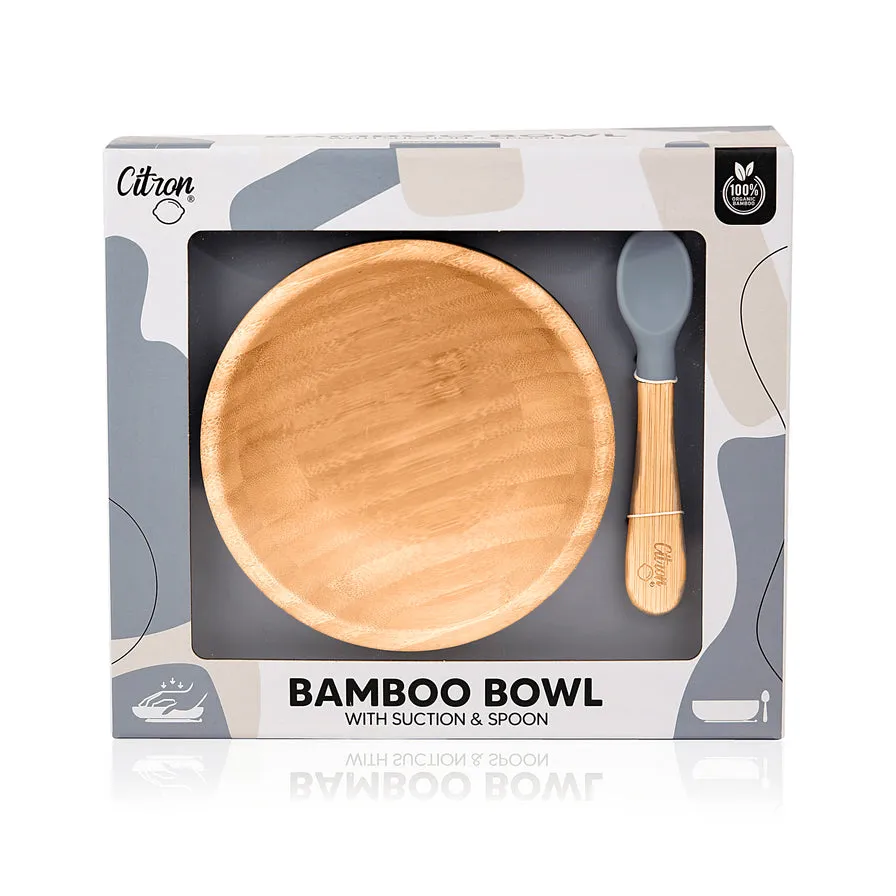 Citron Bamboo Suction Bowl with Spoon - Dusty Blue