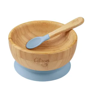Citron Bamboo Suction Bowl with Spoon - Dusty Blue