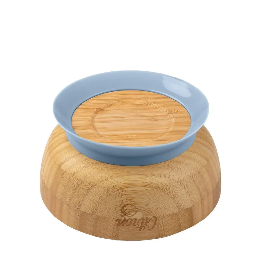 Citron Bamboo Suction Bowl with Spoon - Dusty Blue