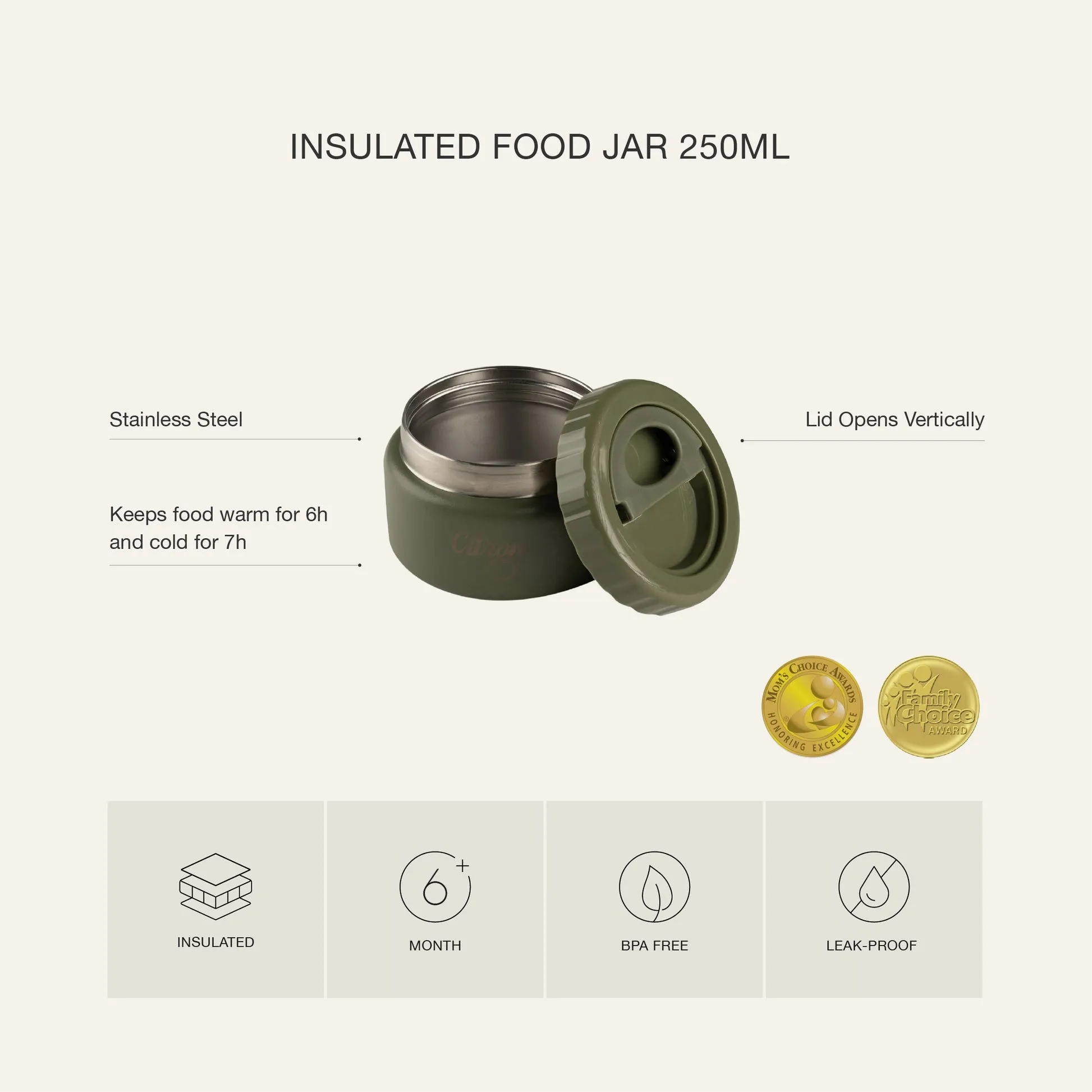Citron Insulated Stainless Steel Food Jar 250ml - Dusty Blue