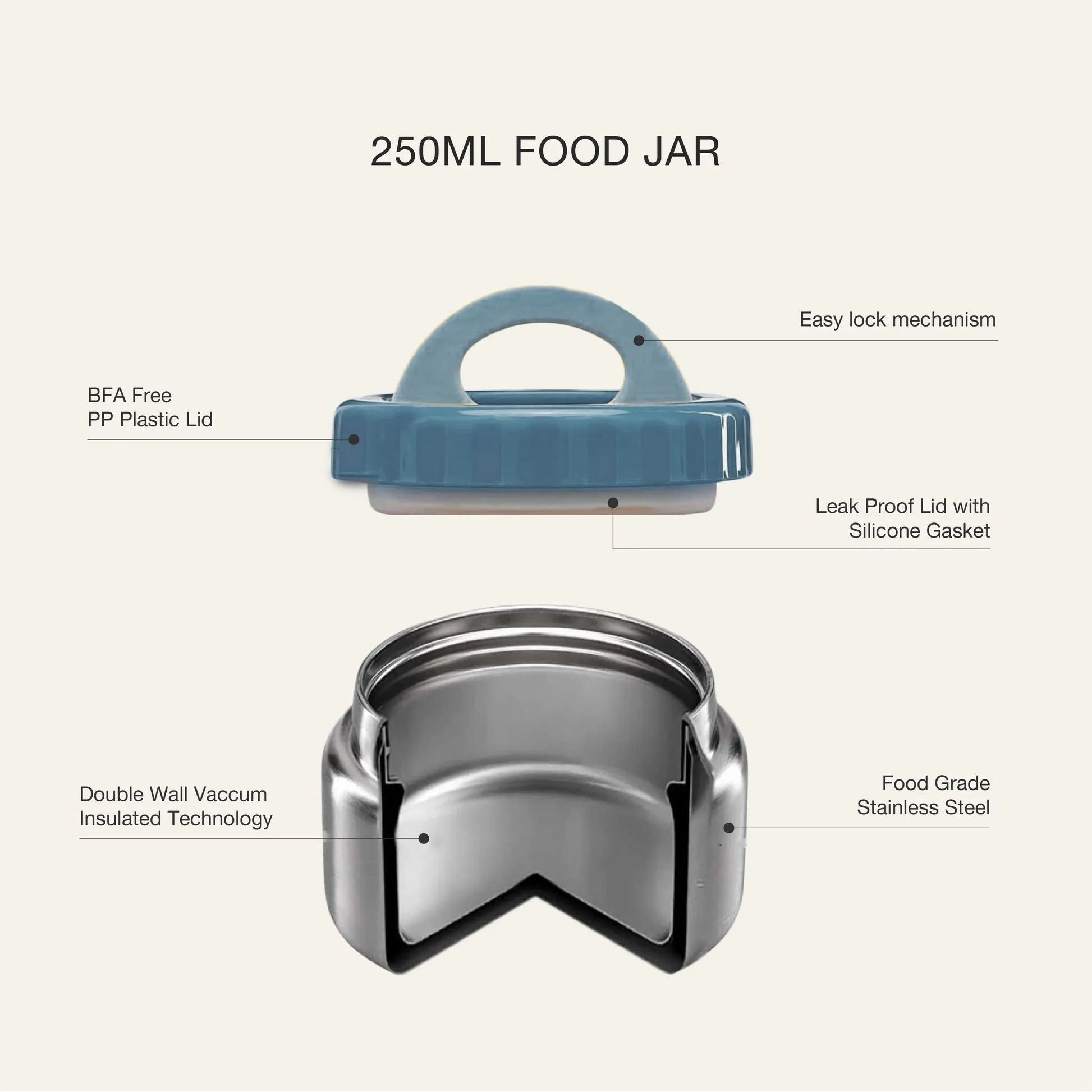 Citron Insulated Stainless Steel Food Jar 250ml - Dusty Blue