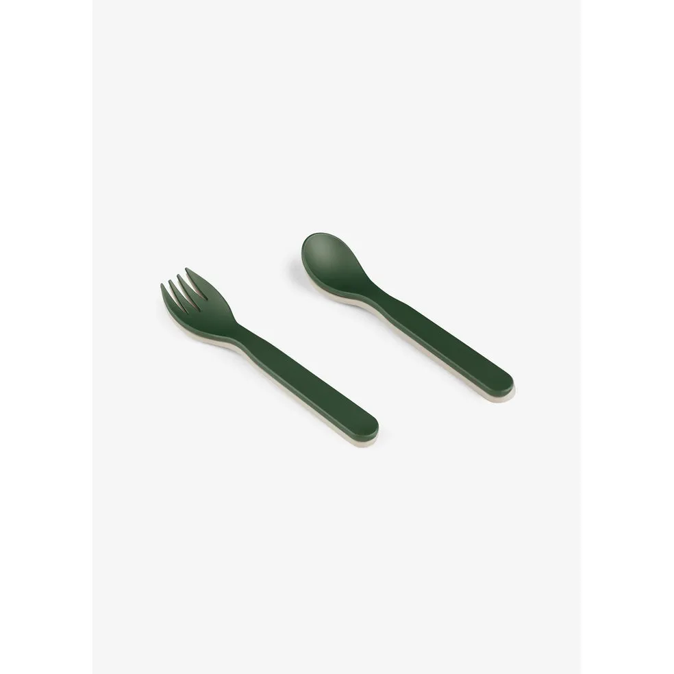 Citron PLA Set of 2 Cutlery and Case Green/Cream