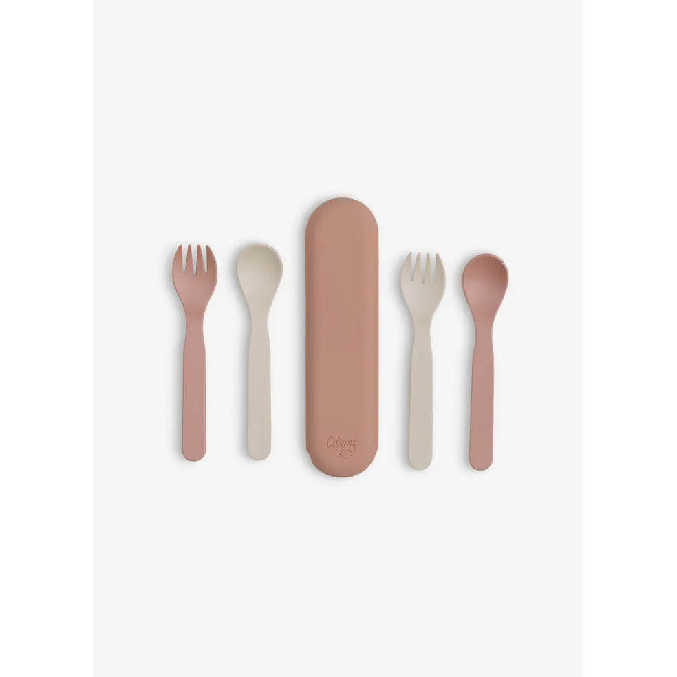 Citron PLA Set of 2 Cutlery And Case Pink/Cream
