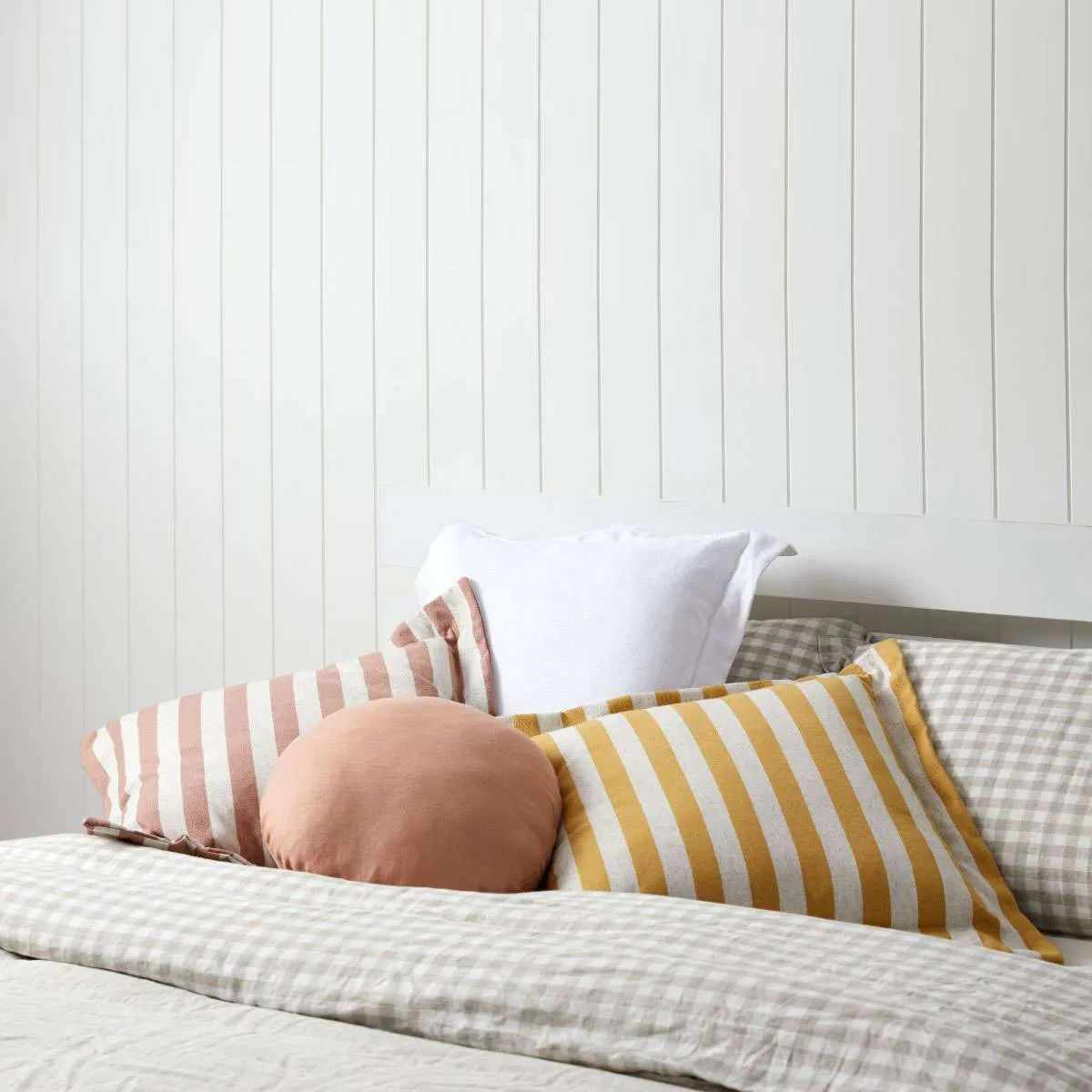 Eva Linen Blend Thick Stripe Cushion - Rose Tan Mocka