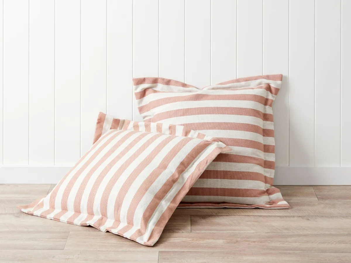Eva Linen Blend Thick Stripe Cushion - Rose Tan Mocka