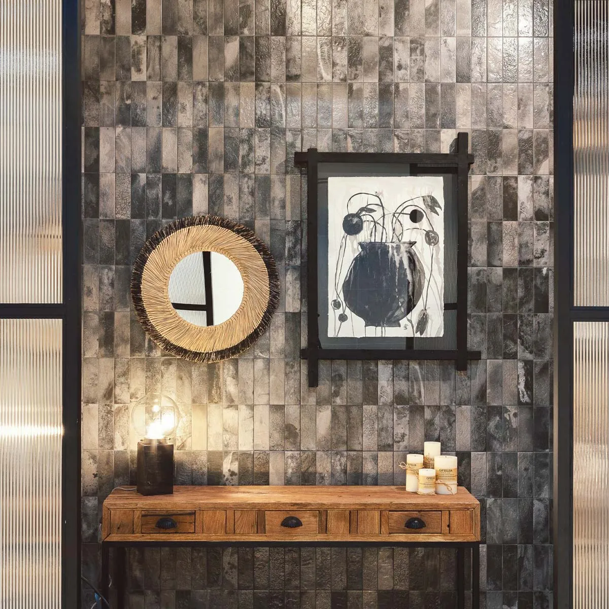 FS Raku Black Decor Wall Tile 20x40cm Matte