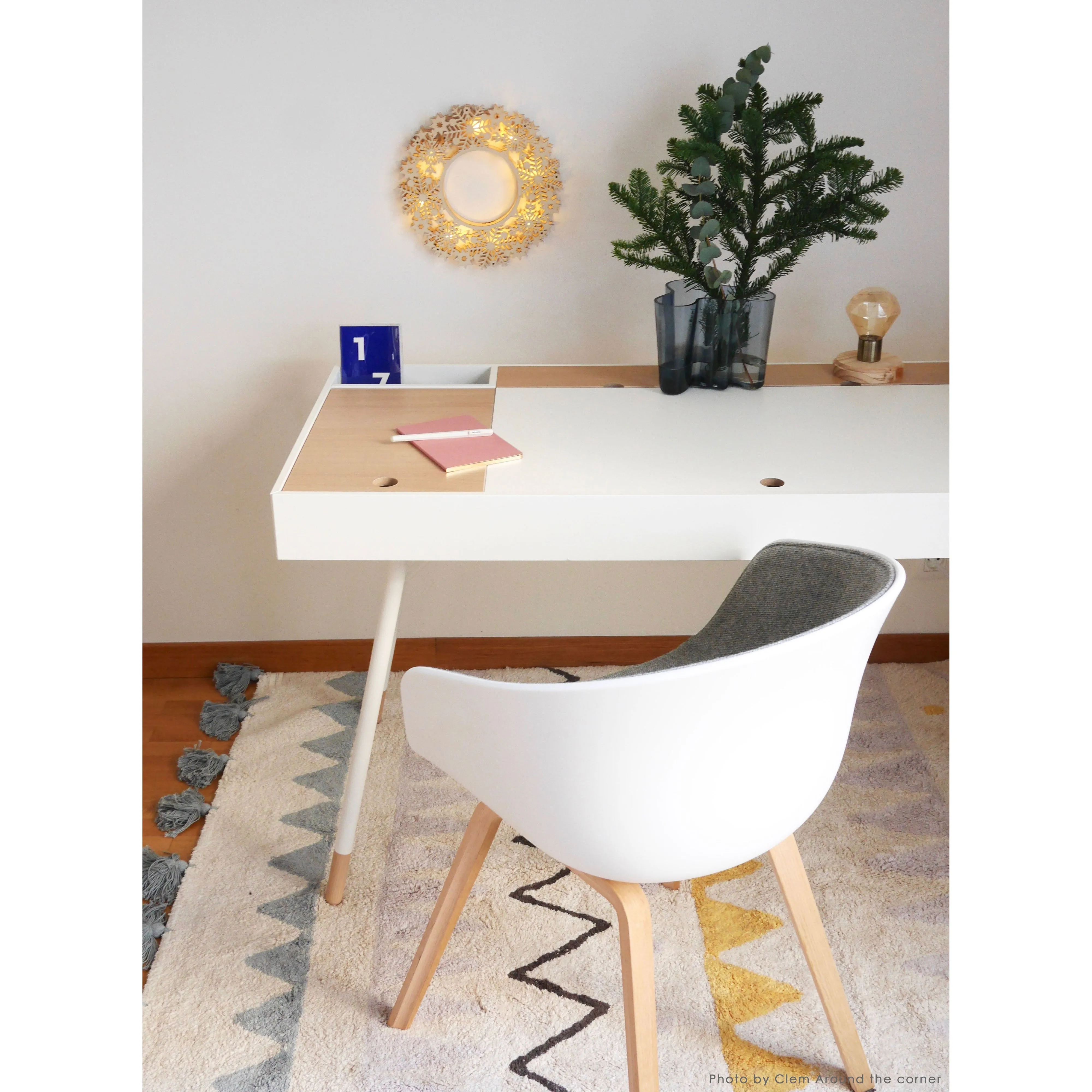 Lorena Canals Azteca Natural-Vintage Blue Machine Washable Cotton Rug