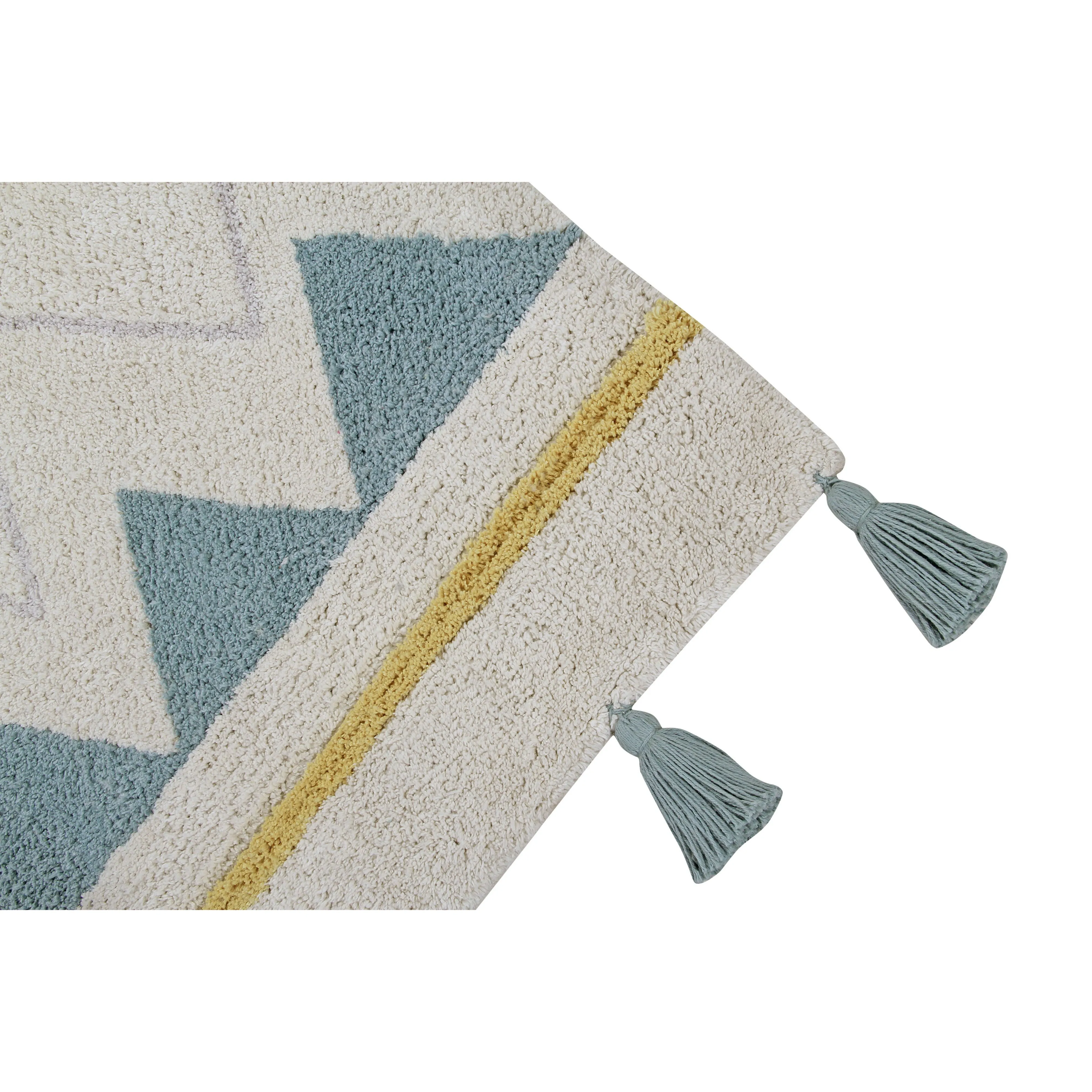 Lorena Canals Azteca Natural-Vintage Blue Machine Washable Cotton Rug