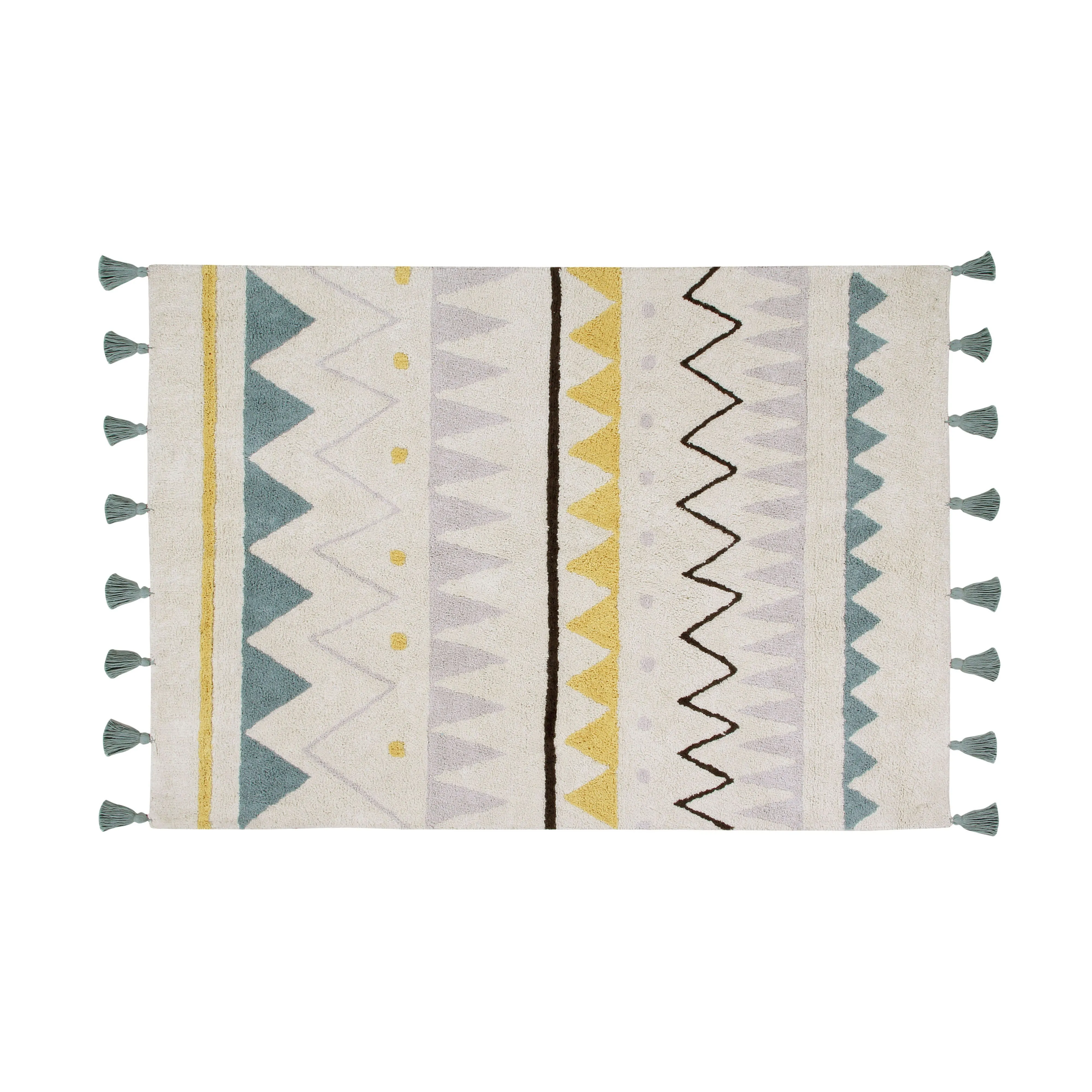 Lorena Canals Azteca Natural-Vintage Blue Machine Washable Cotton Rug