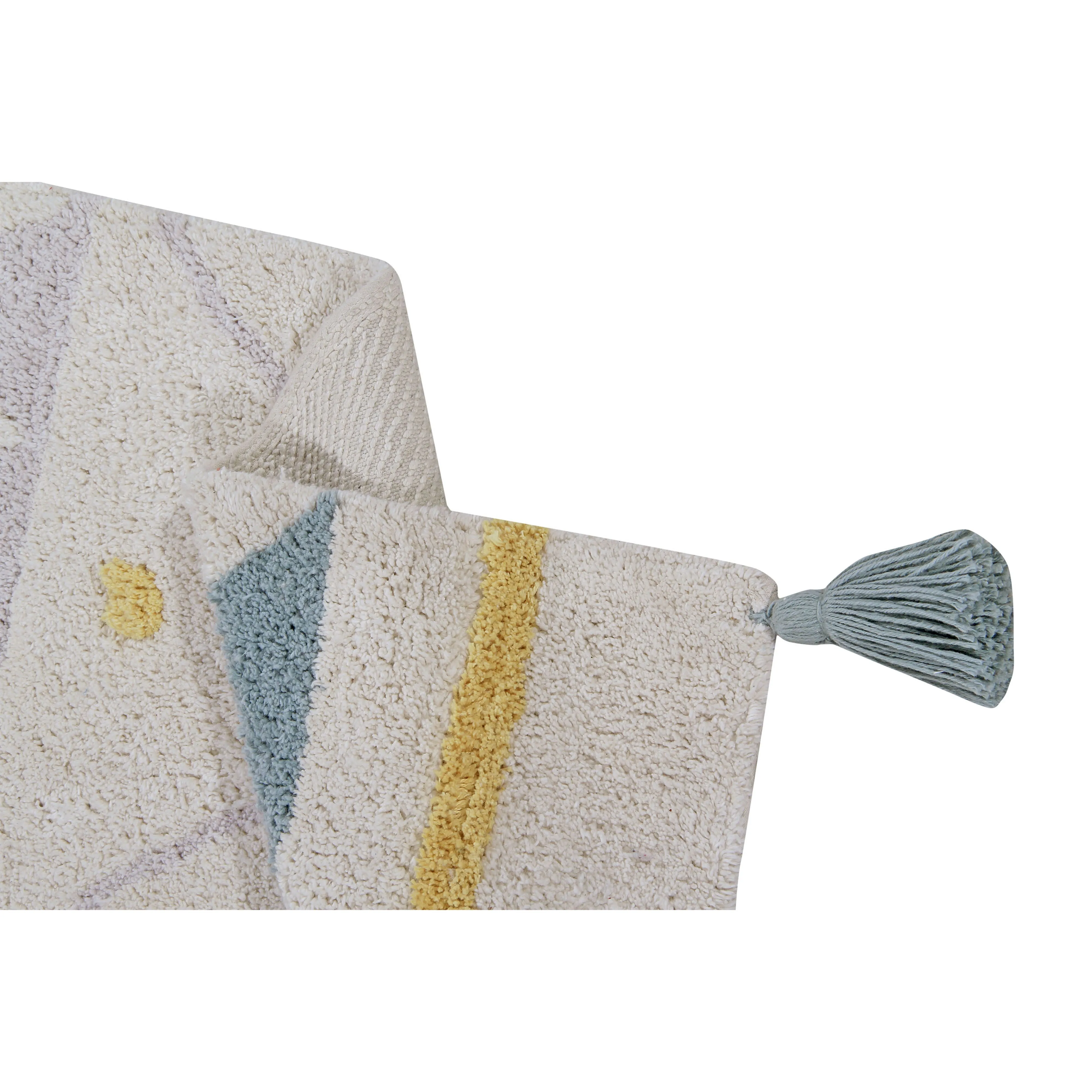 Lorena Canals Azteca Natural-Vintage Blue Machine Washable Cotton Rug