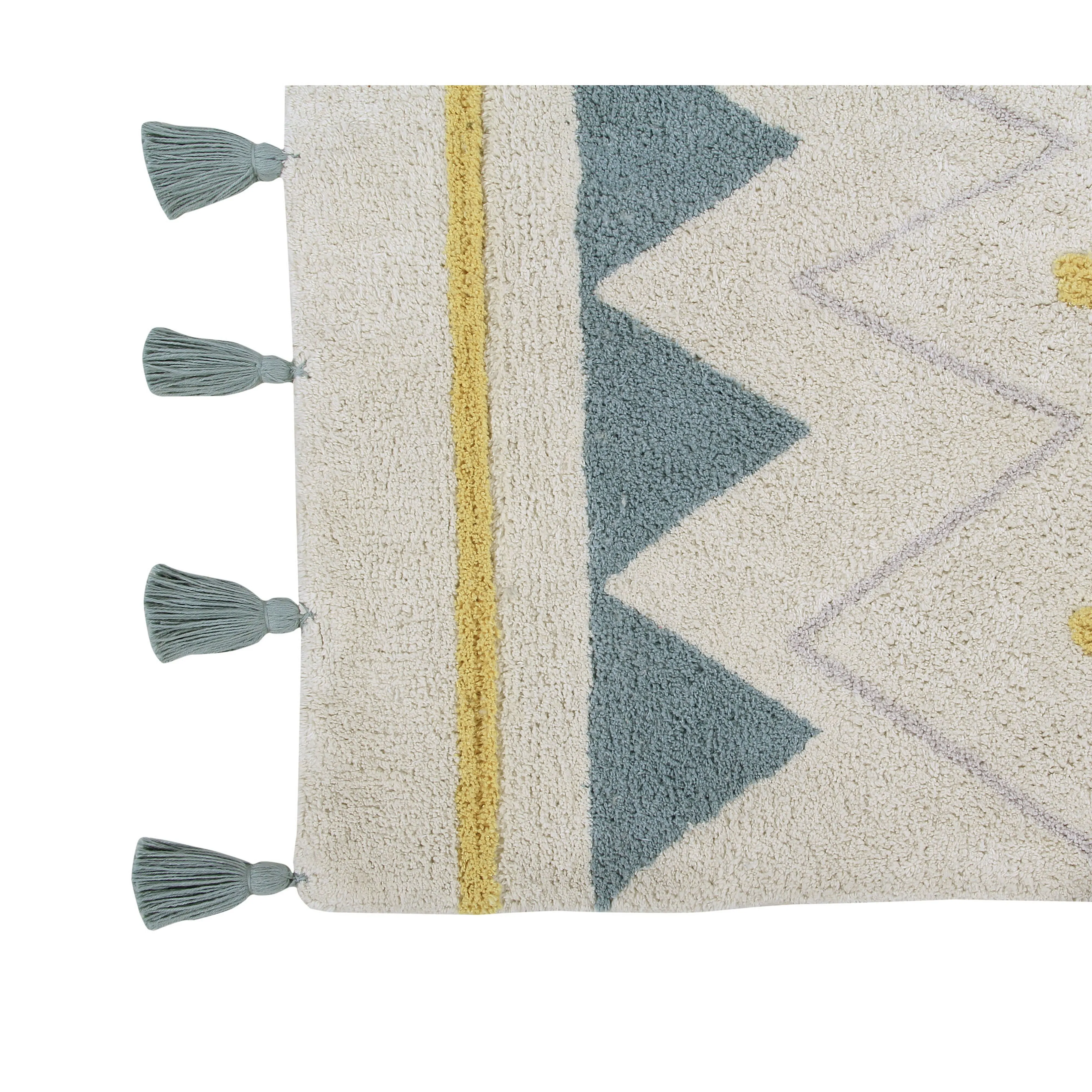 Lorena Canals Azteca Natural-Vintage Blue Machine Washable Cotton Rug