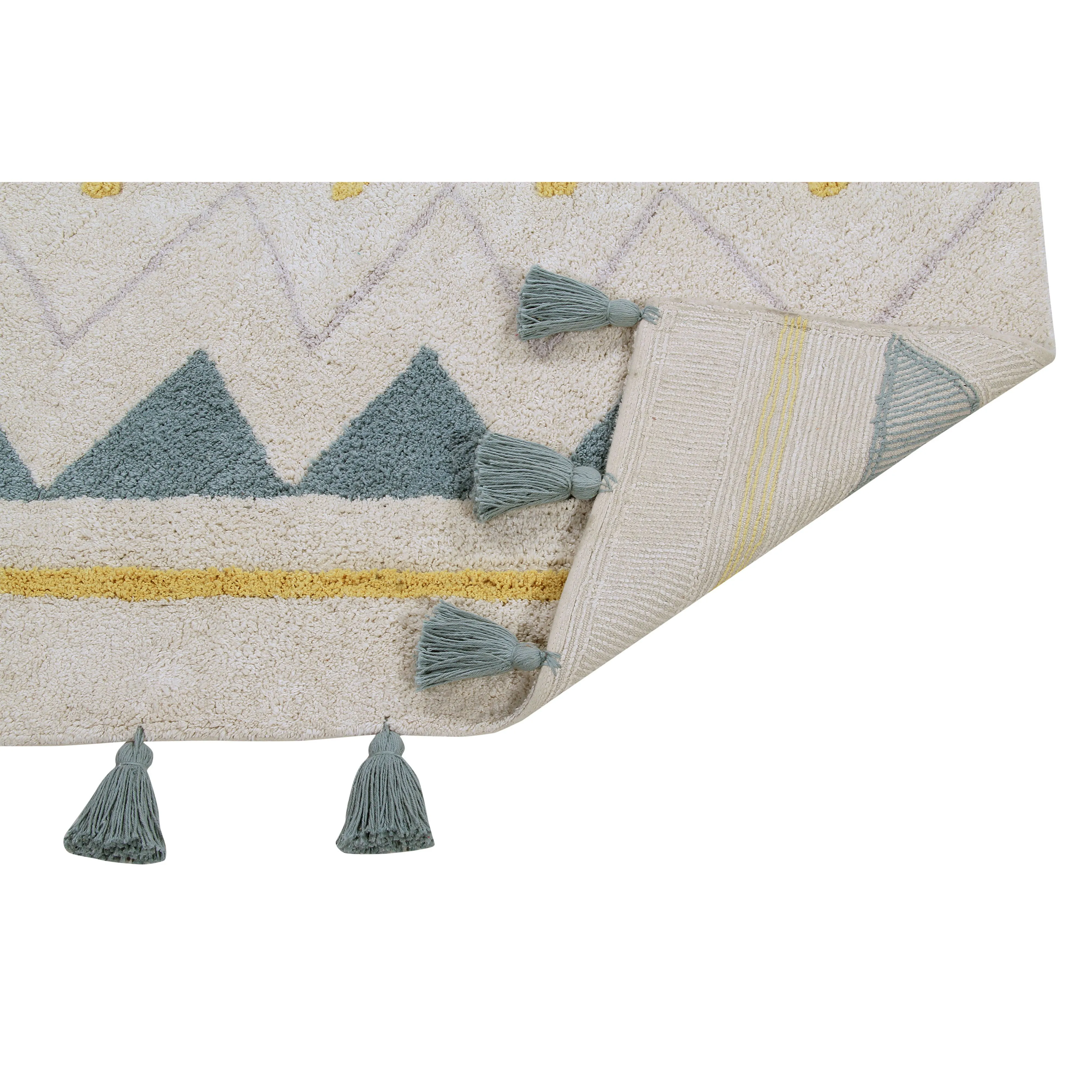 Lorena Canals Azteca Natural-Vintage Blue Machine Washable Cotton Rug