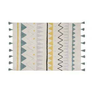 Lorena Canals Azteca Natural-Vintage Blue Machine Washable Cotton Rug