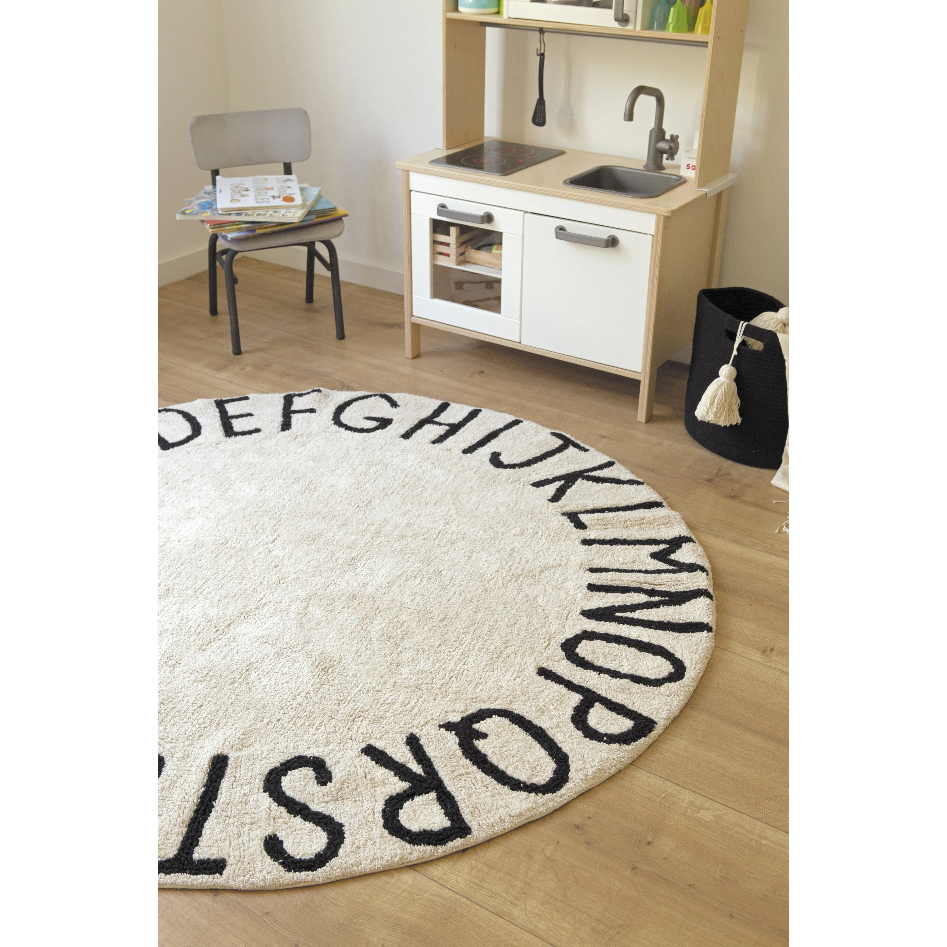 Lorena Canals Round ABC Natural-Negro/Natural-Black Washable Cotton Rug (Pre-Order; Est. Delivery in 4-8 Weeks)