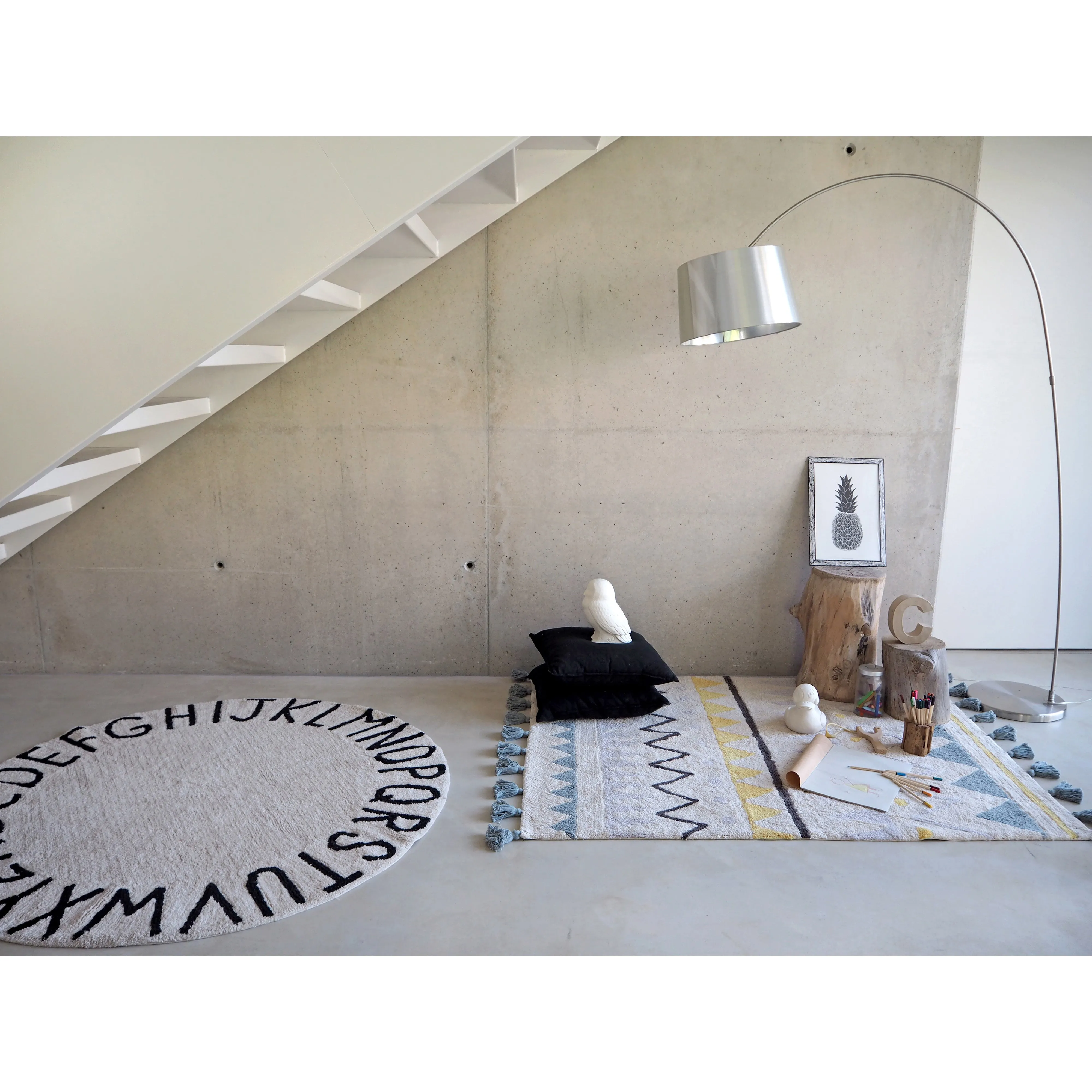 Lorena Canals Round ABC Natural-Negro/Natural-Black Washable Cotton Rug (Pre-Order; Est. Delivery in 4-8 Weeks)
