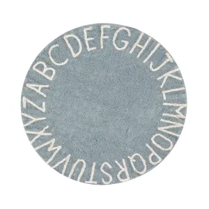 Lorena Canals Round ABC Vintage Blue Natural Washable Cotton Rug (Pre-Order; Est. Delivery in 4-8 Weeks)