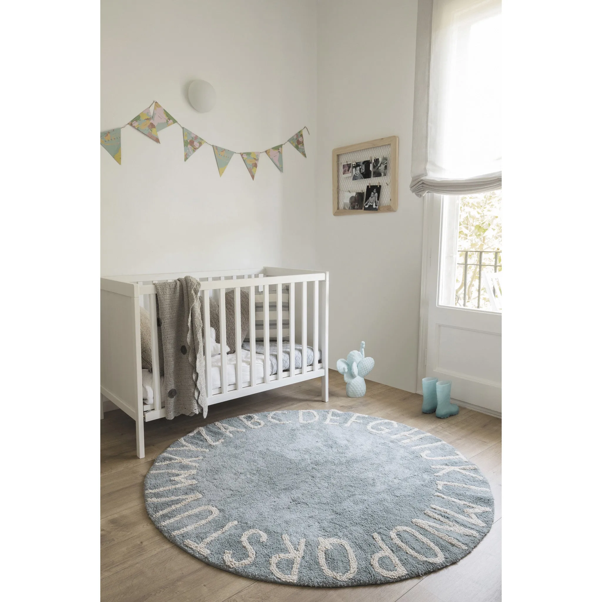 Lorena Canals Round ABC Vintage Blue Natural Washable Cotton Rug (Pre-Order; Est. Delivery in 4-8 Weeks)
