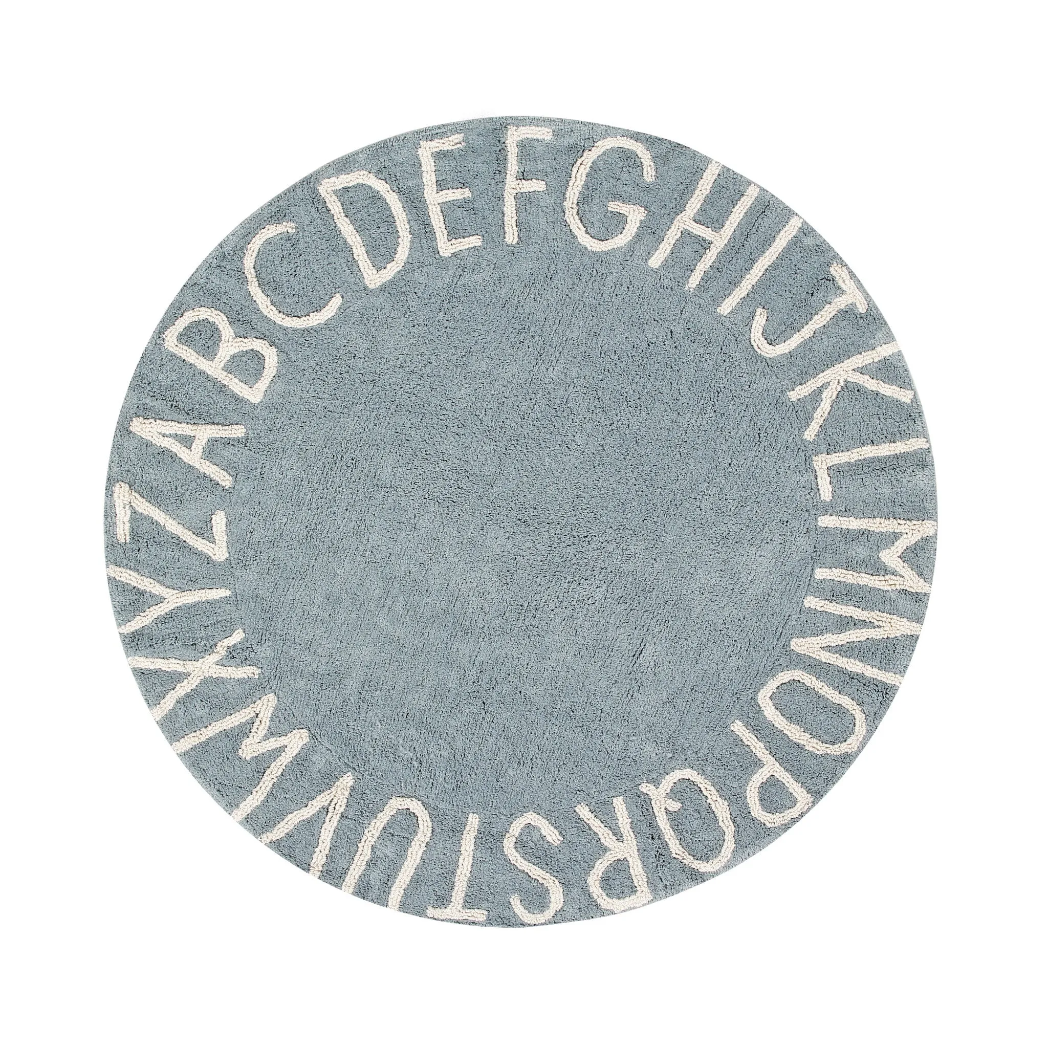 Lorena Canals Round ABC Vintage Blue Natural Washable Cotton Rug (Pre-Order; Est. Delivery in 4-8 Weeks)