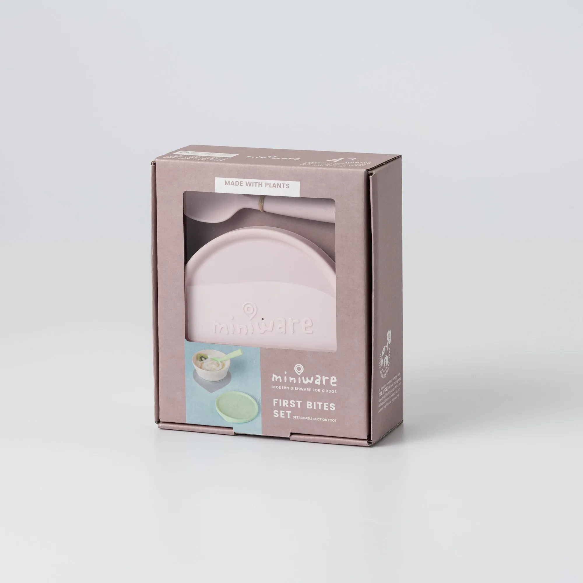 Miniware First Bite Set - PLA Cereal Suction Bowl   Silicone Spoon and Cover in Cotton Candy