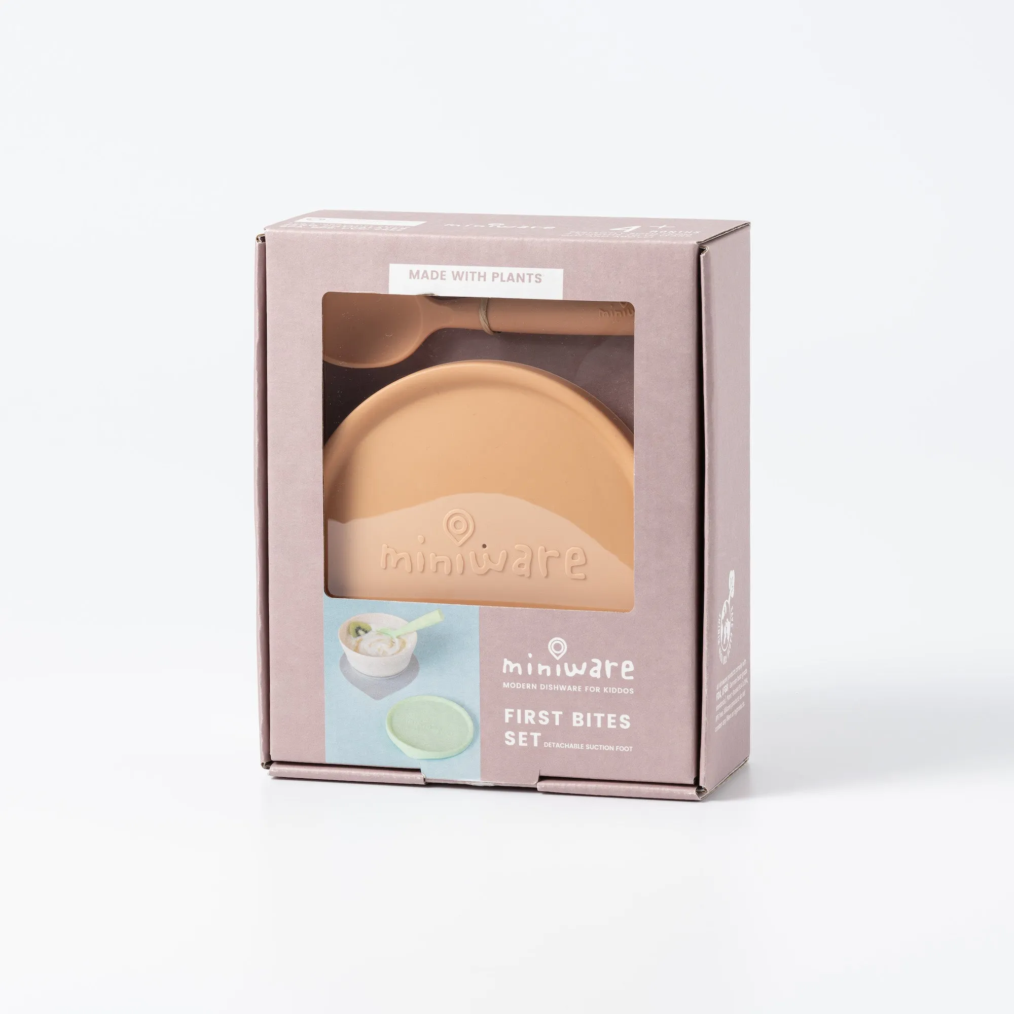 Miniware First Bite Set - PLA Cereal Suction Bowl   Silicone Spoon and Cover in Toffee