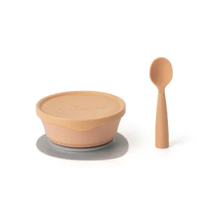 Miniware First Bite Set - PLA Cereal Suction Bowl   Silicone Spoon and Cover in Toffee