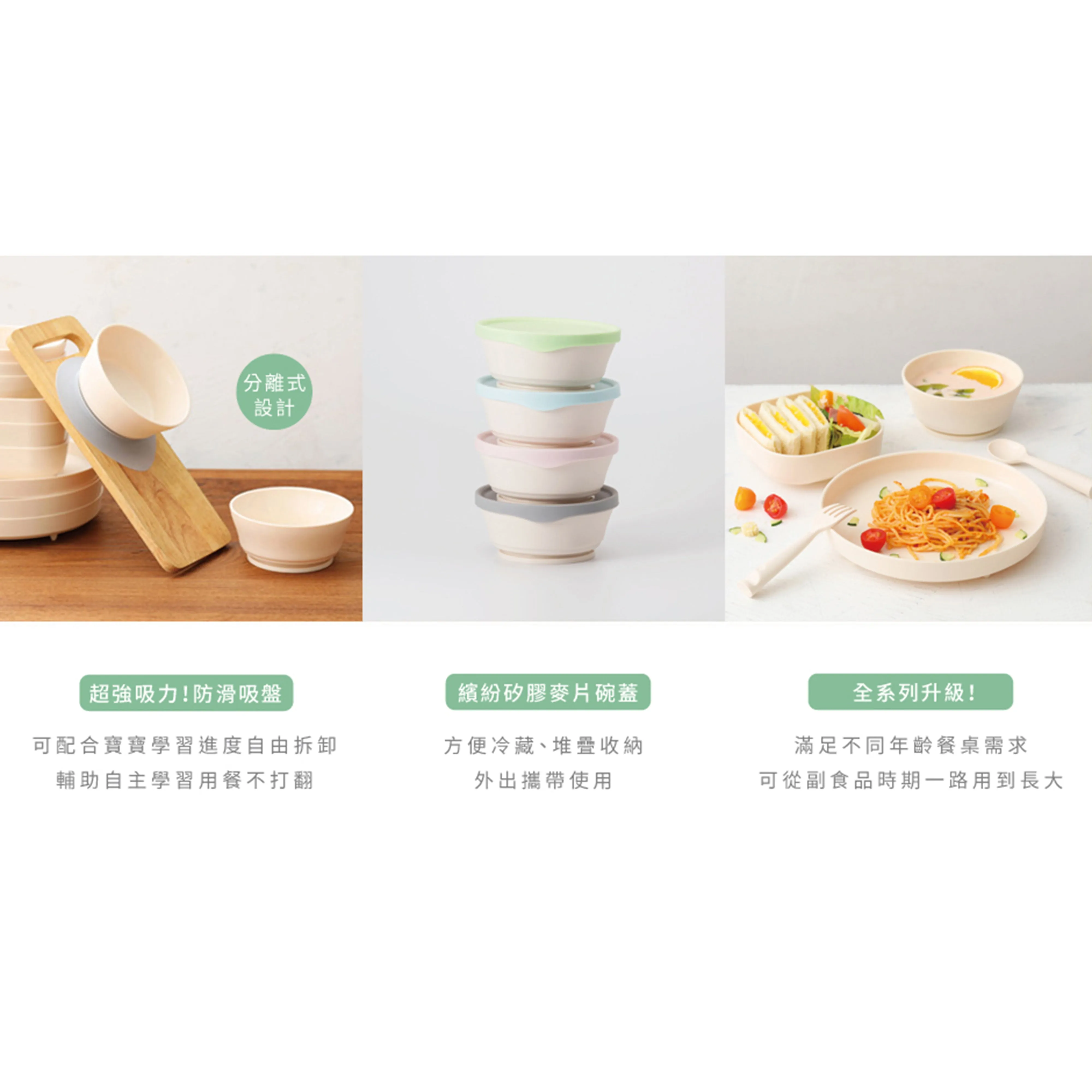 Miniware First Bite Set - PLA Cereal Suction Bowl Vanilla   Silicone Spoon and Cover in Aqua