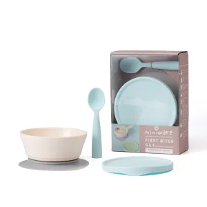 Miniware First Bite Set - PLA Cereal Suction Bowl Vanilla   Silicone Spoon and Cover in Aqua