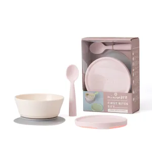 Miniware First Bite Set - PLA Cereal Suction Bowl Vanilla   Silicone Spoon and Cover in Cotton Candy