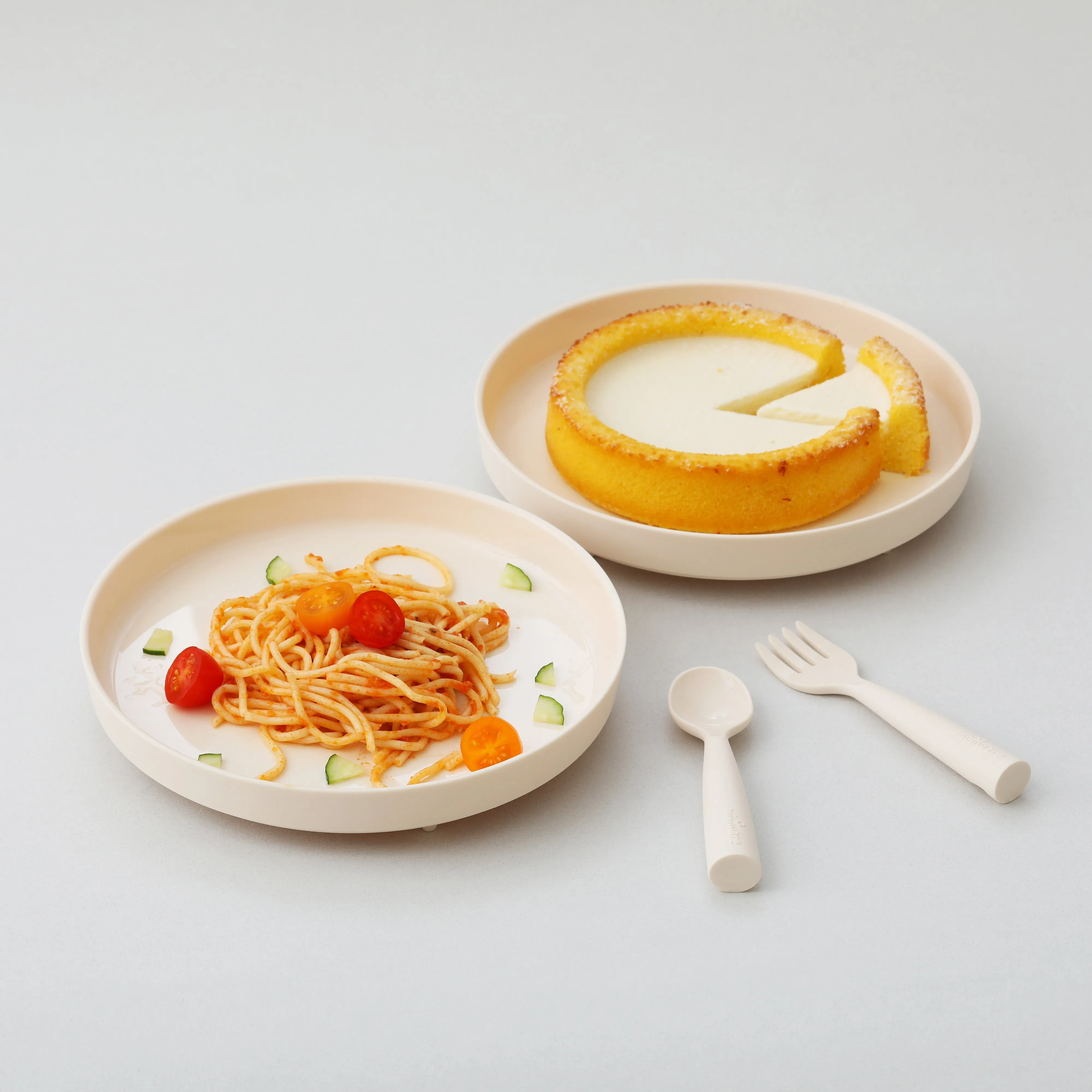 Miniware Healthy Meal Set - PLA Smart Divider Suction Plate in Vanilla   Silicone Divider in Peach
