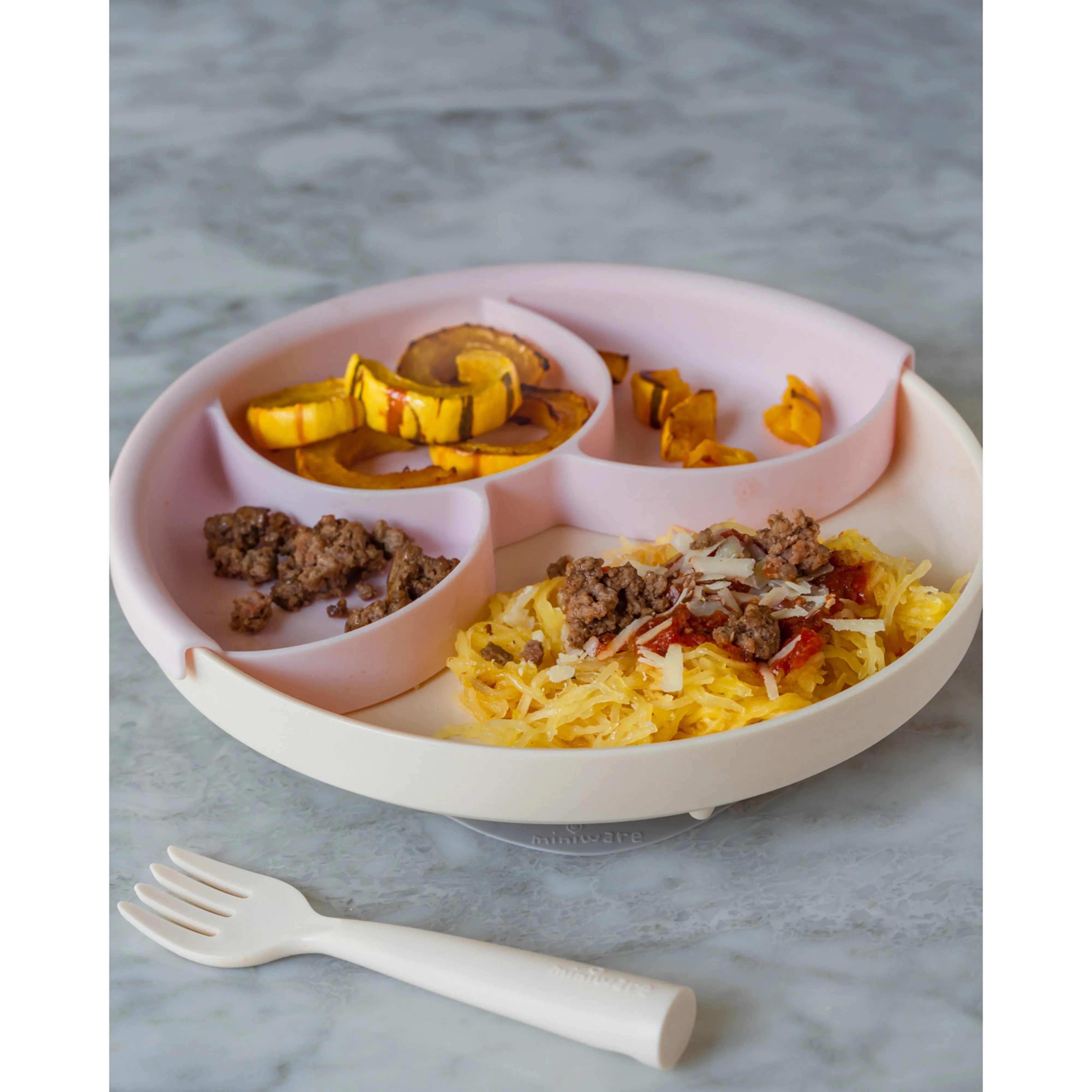 Miniware Healthy Meal Set - PLA Smart Divider Suction Plate   Silicone Divider in Toffee