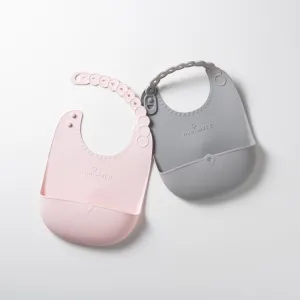 Miniware Roll & Lock Bib (Set of 2) - Silicone Bib in Cotton Candy   Grey