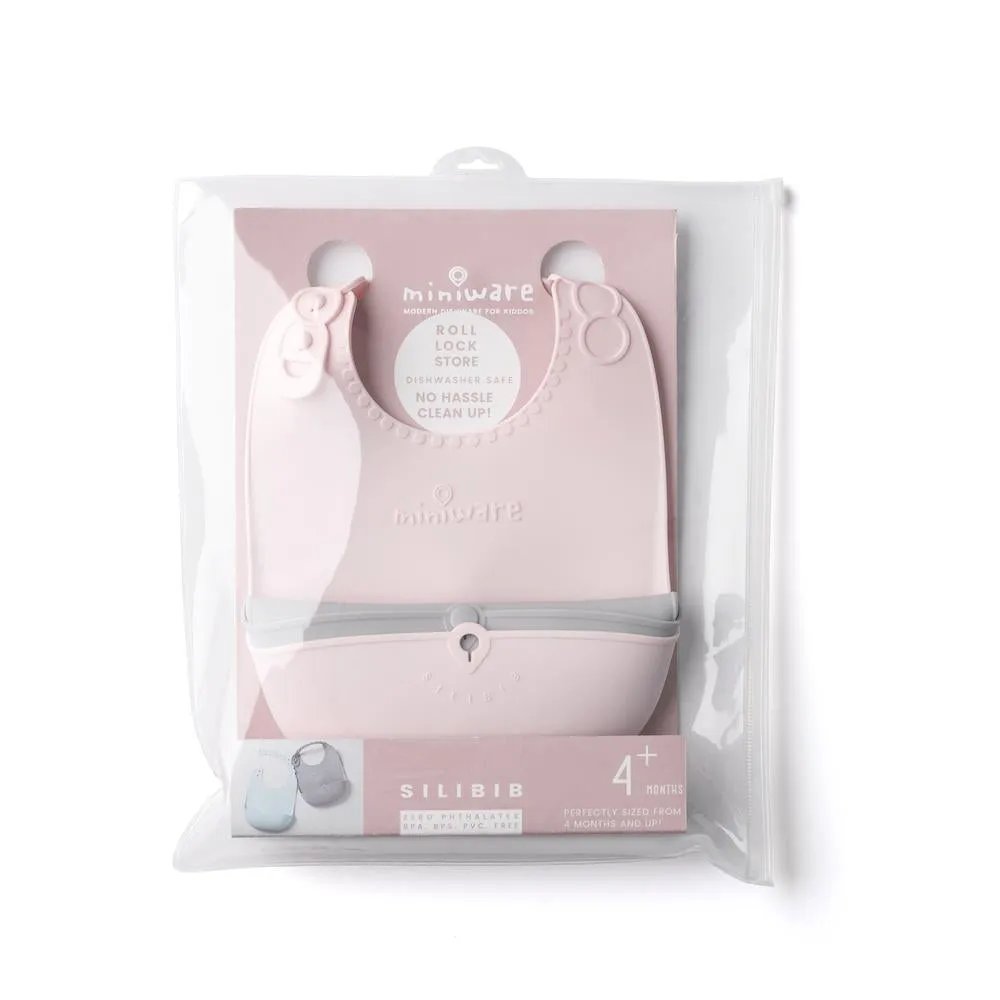 Miniware Roll & Lock Bib (Set of 2) - Silicone Bib in Cotton Candy   Grey