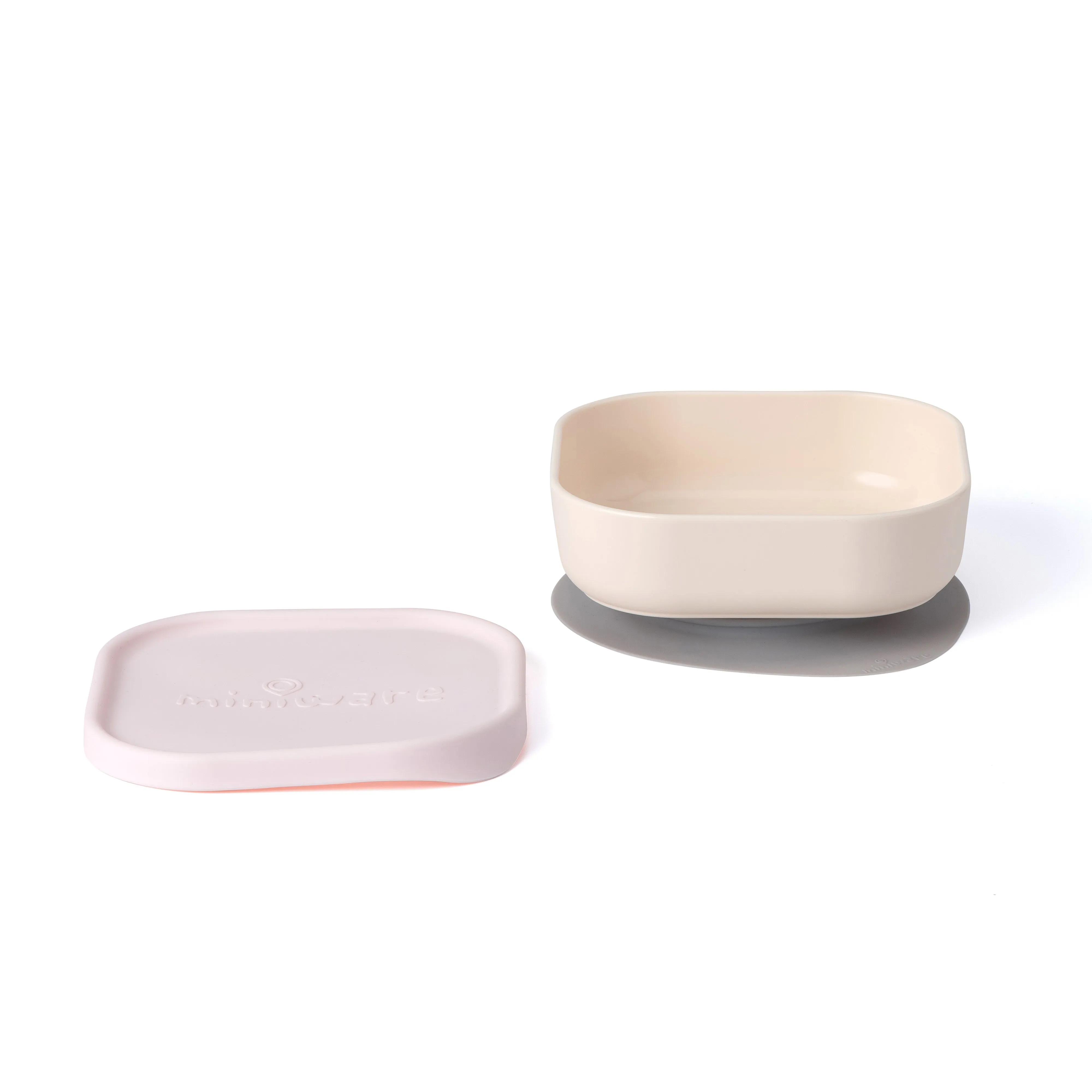 Miniware Snack Bowl Set - PLA Suction Bowl Vanilla   Silicone Cover in Cotton Candy