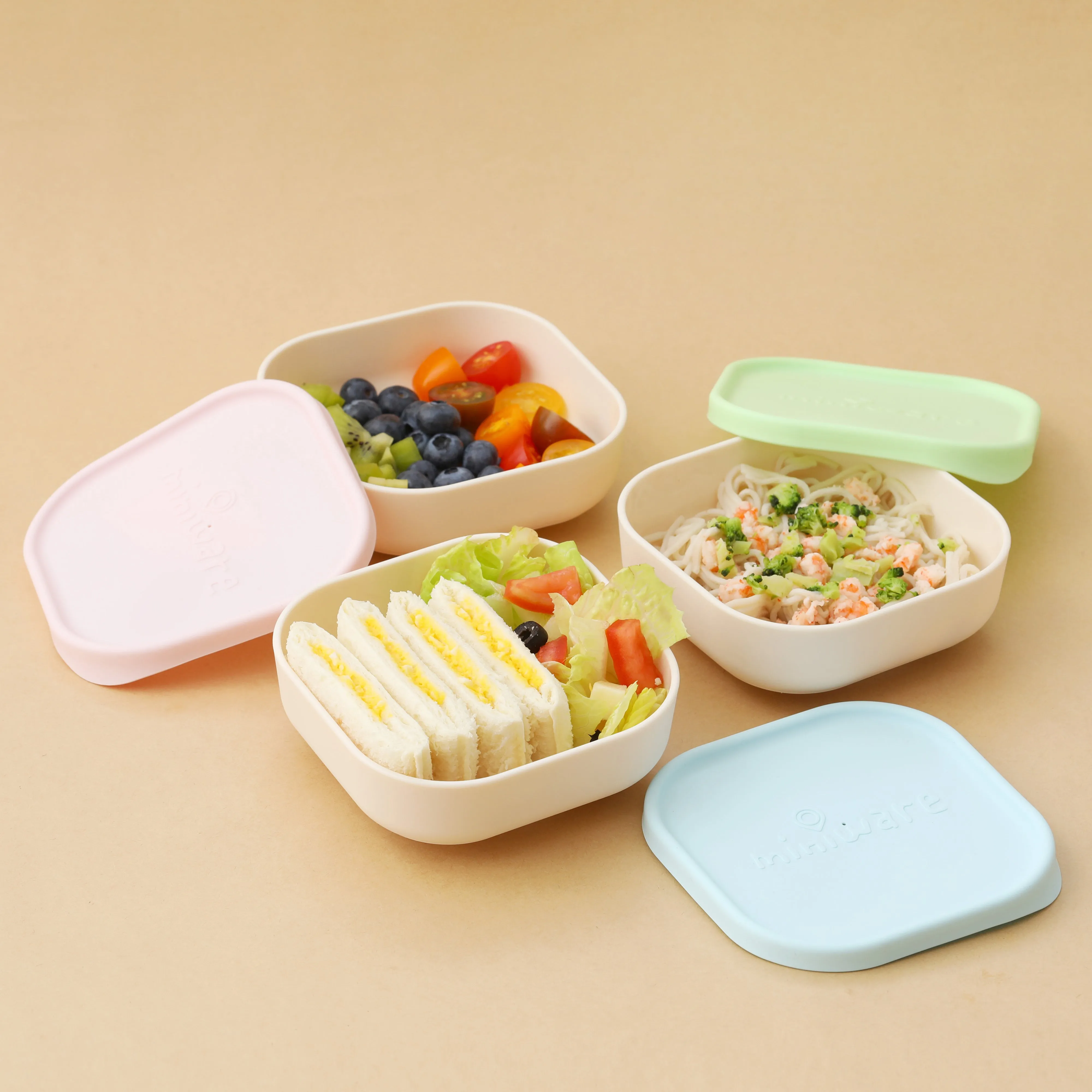 Miniware Snack Bowl Set - PLA Suction Bowl Vanilla   Silicone Cover in Cotton Candy