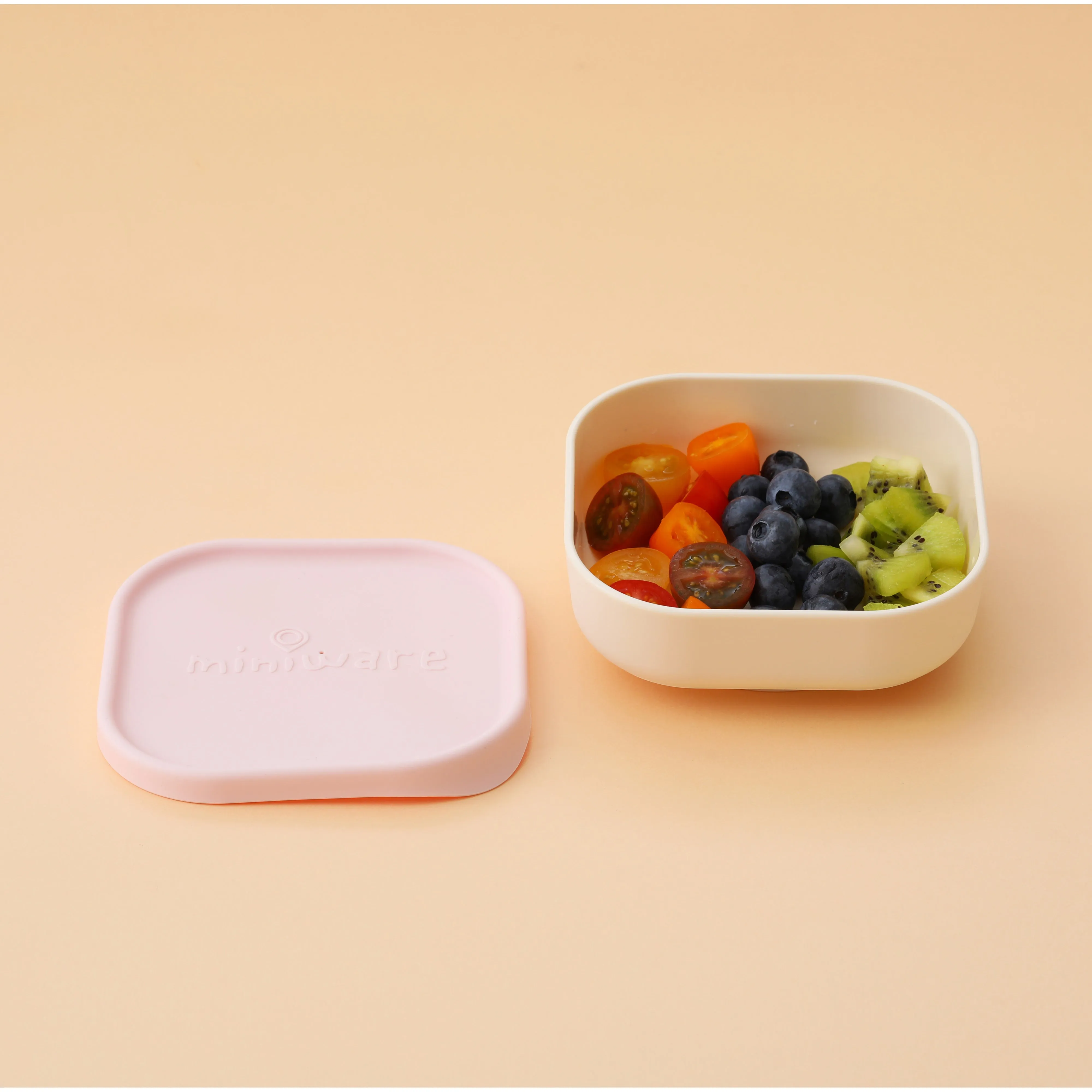 Miniware Snack Bowl Set - PLA Suction Bowl Vanilla   Silicone Cover in Cotton Candy