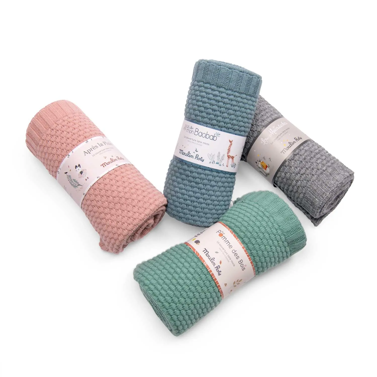 Moulin Roty Apres La Pluie Pink Knited Blanket/ Wool Blend