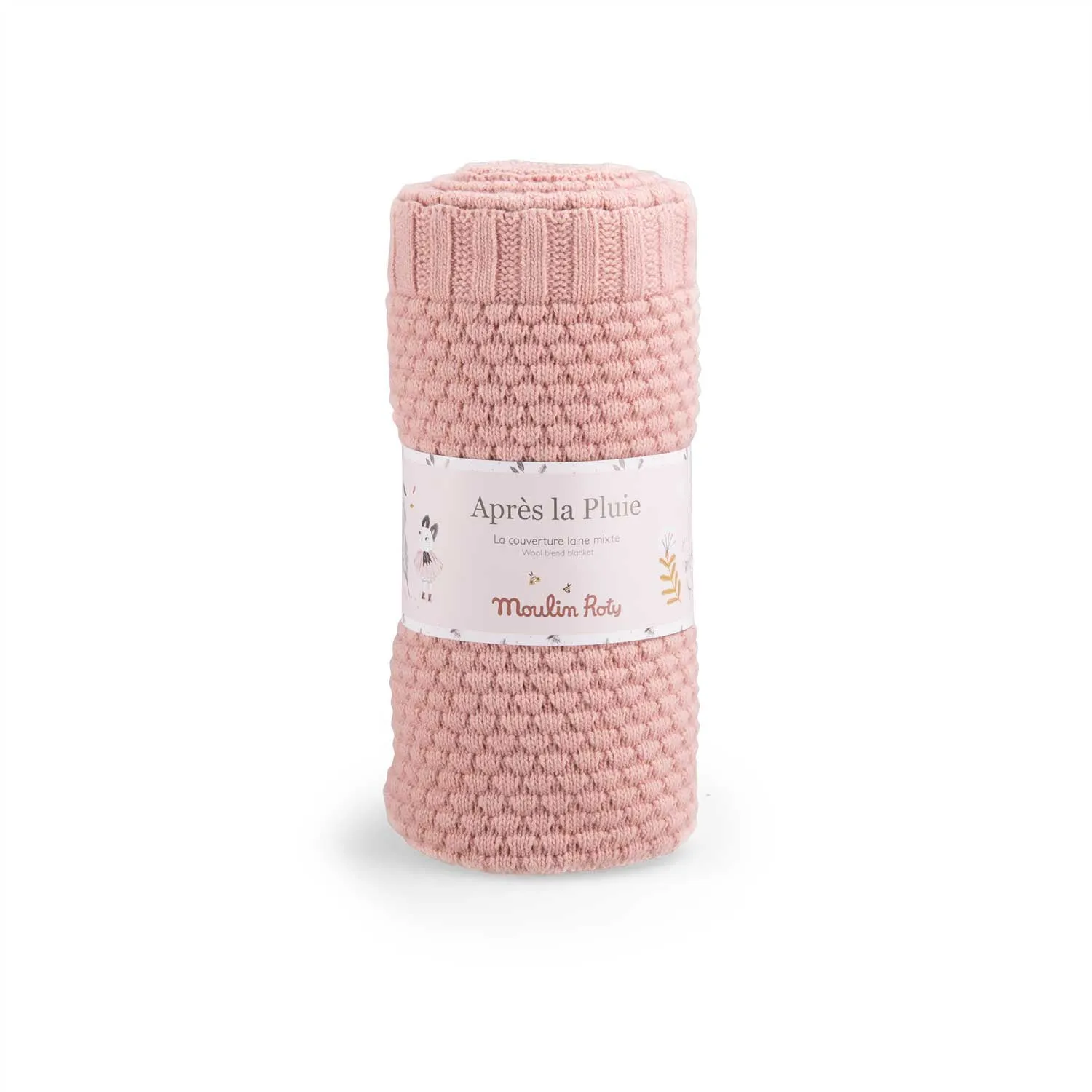 Moulin Roty Apres La Pluie Pink Knited Blanket/ Wool Blend