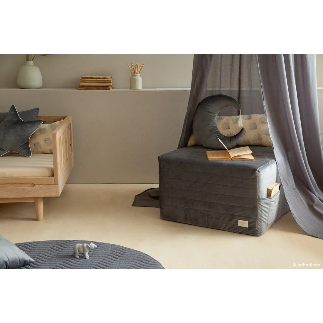 nobodinoz Sleepover Velvet Foldable Mattress Slate Grey