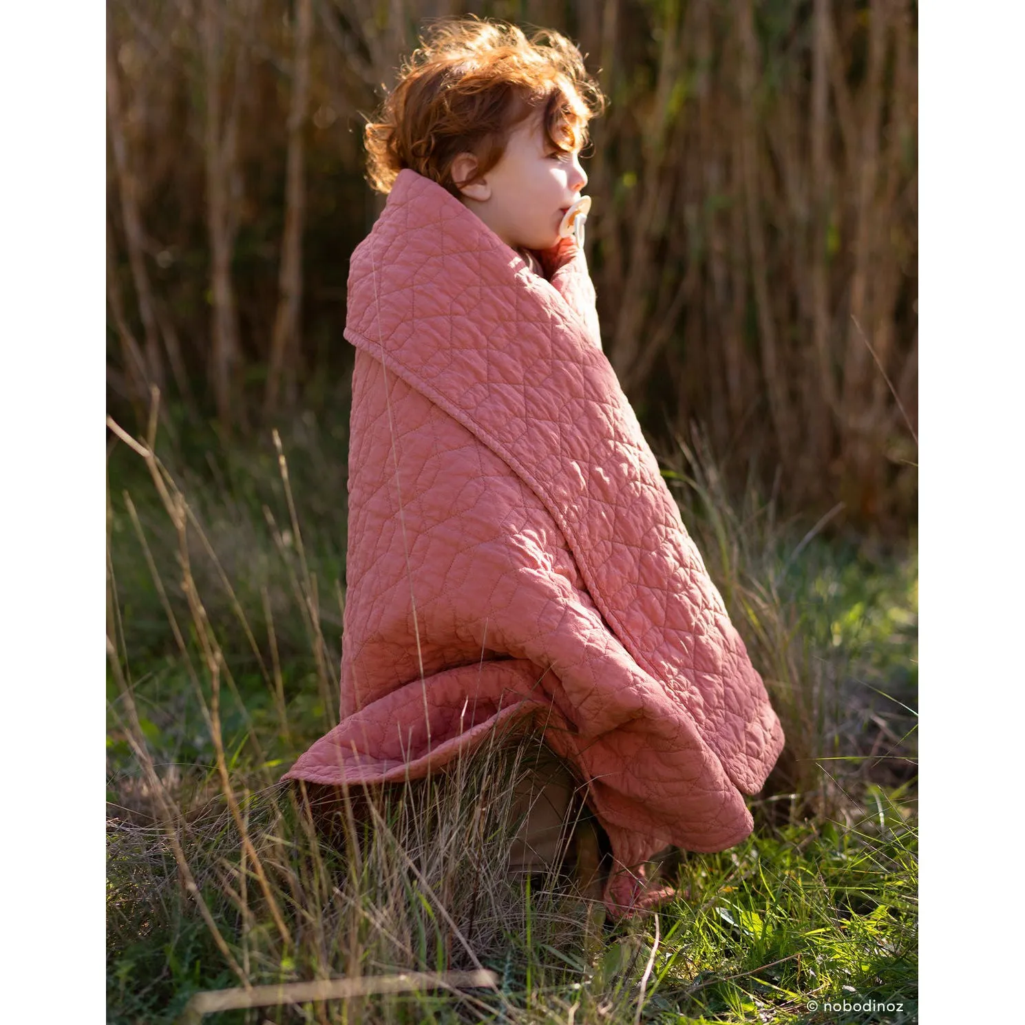 nobodinoz Wabi Sabi Quilted Blanket Rosewood