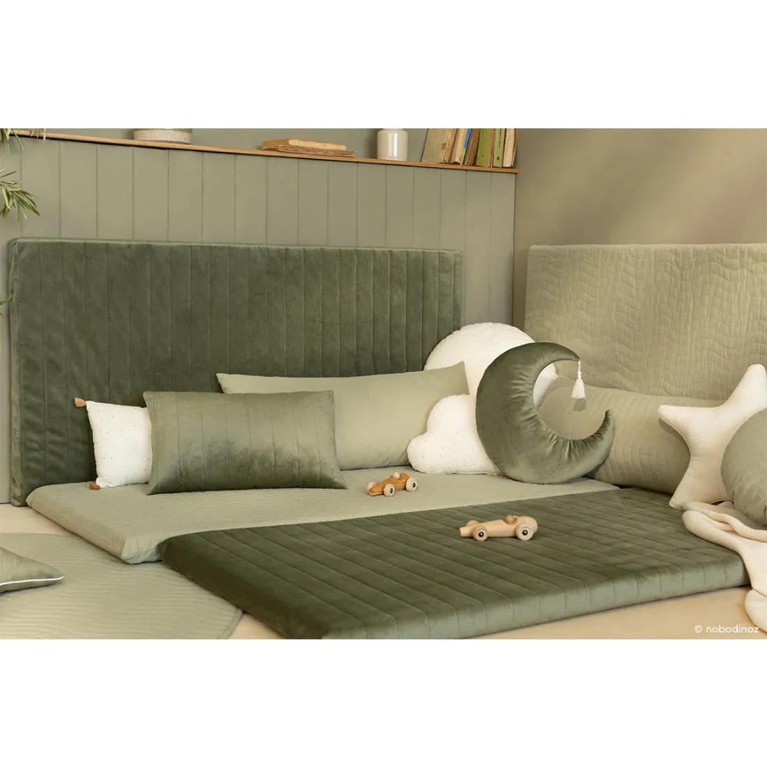 nobodinoz Zanzibar Velvet Play Mattress Olive Green