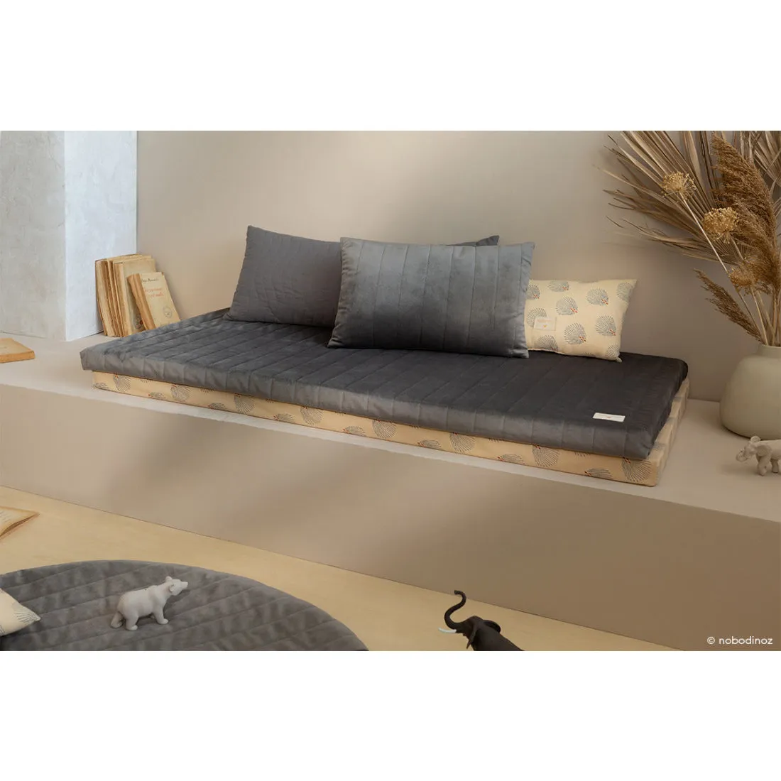 nobodinoz Zanzibar Velvet Play Mattress Slate Grey